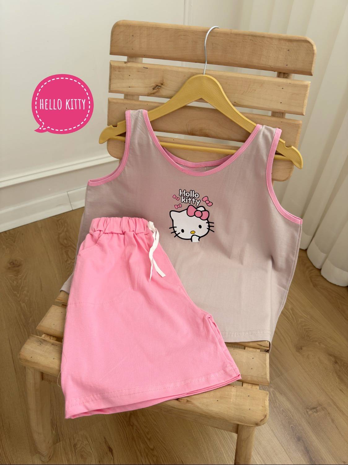ست تاپ و شلوارک Hello kitty صورتی