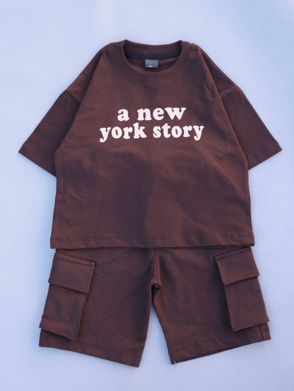 ست تیشرت و شلوارک کتان new york